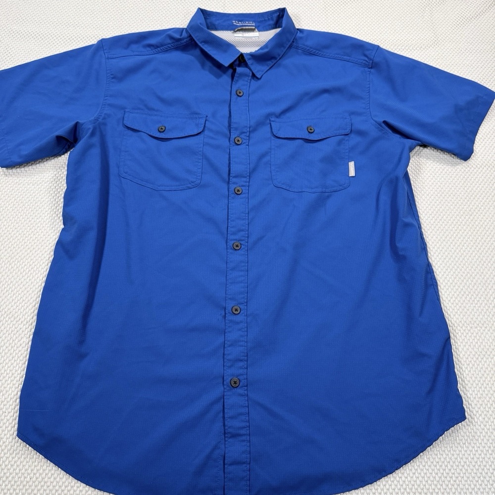 Columbia Omni-Wick Mens XL Blue Short Sleeve Fishing Outdoor Shirt PFG Style